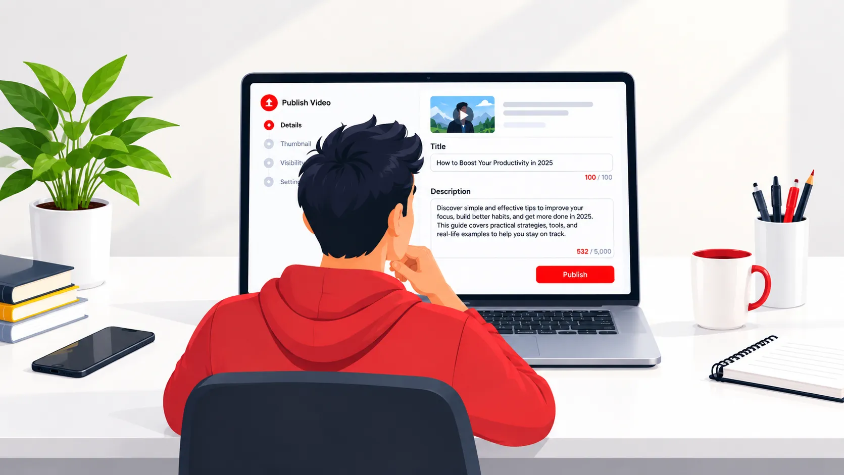 Checking YouTube video title and description length before publishing